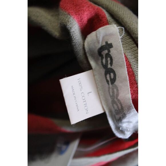 TSE Say Womens Cotton Striped Print Round Neck Bishop Sleeve Top Pink Size L - Picture 5 of 6